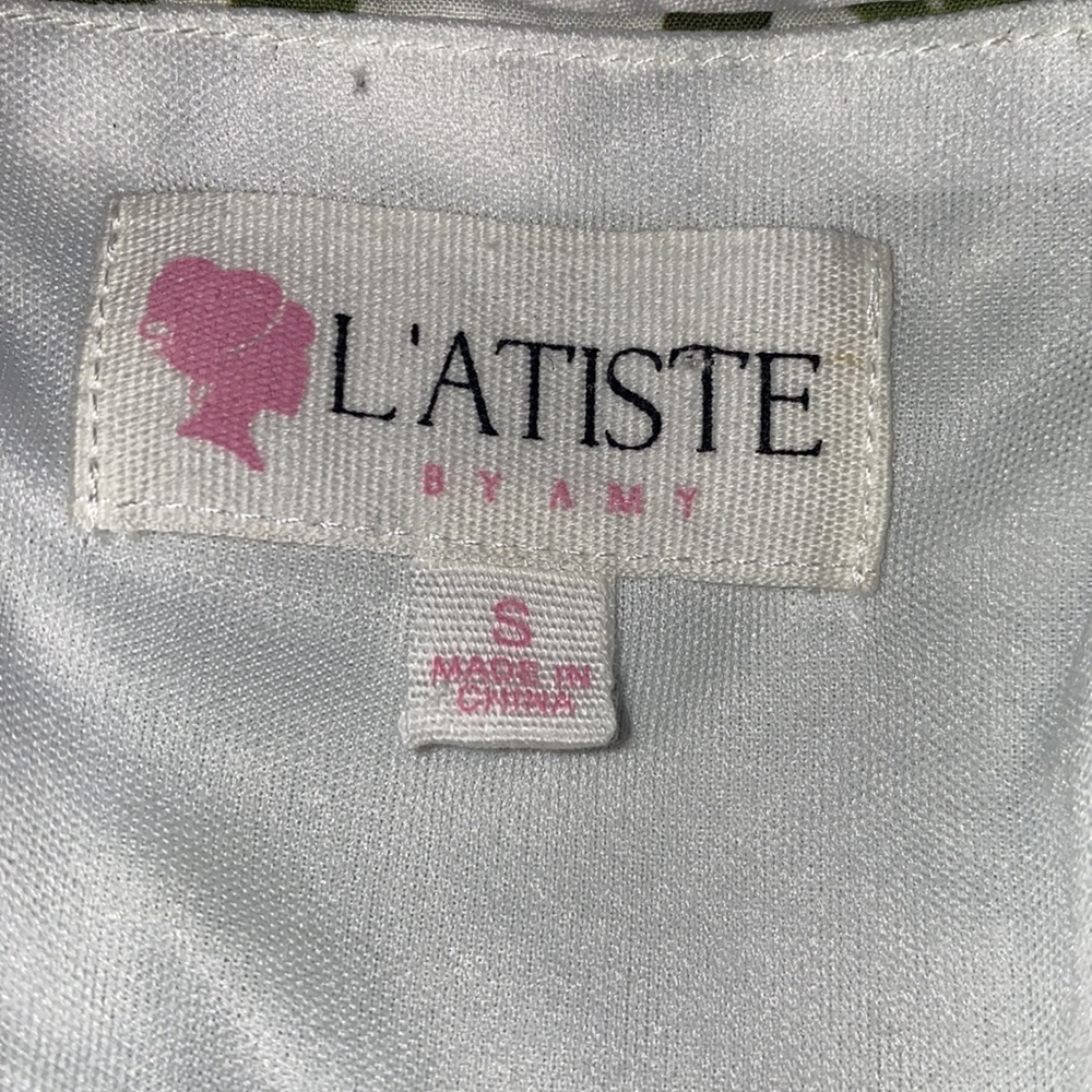 L'ATISTE By Amy Palm Branch Long Lantern Sleeve Ruched Mini Dress - Picture 10 of 11